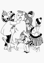 coloriage les enfants font un bonhomme de neige